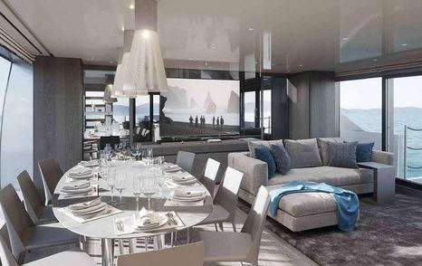 Rendering of Superyacht Paname main saloon dining table