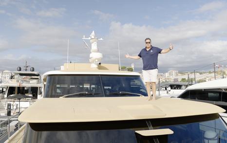 Sanlorenzo SHE coachroof with Jack Haines standing above the windscreen