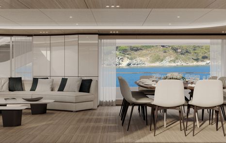 Main salon and dining area on board Benetti Oasis 40