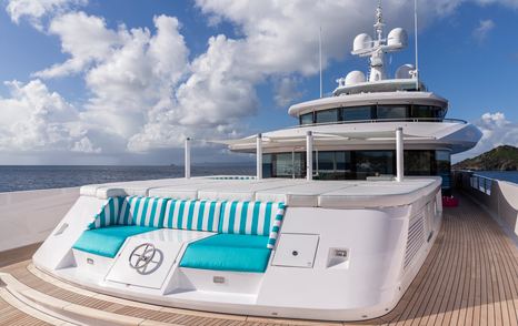 Superyacht Asia' owner foredeck with jacuzzi and seating