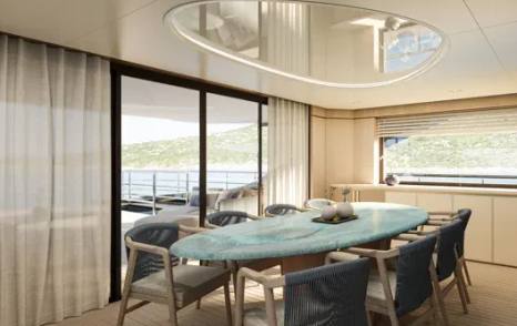 Rendering of Antonini Navi Seamore 34 superyacht interior dining area