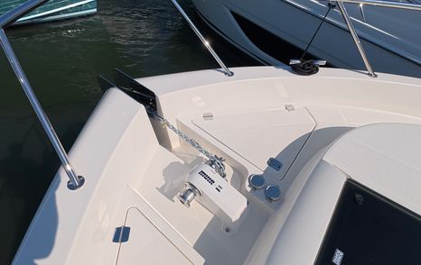 Maritimo M50 anchor locker and windlass setup on foredeck
