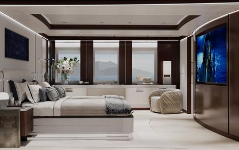 superyacht Pa'lante master cabin with large windows