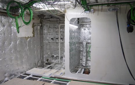 Bering 125 Explorer Yacht beach club and infrared sauna under construction