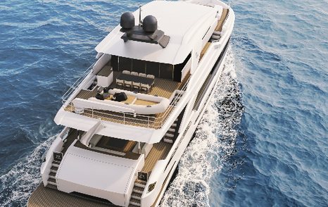 An aerial view of an FD102 Horizon superyacht