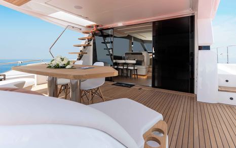Majesty 60 Motor Yacht aft deck with white seating