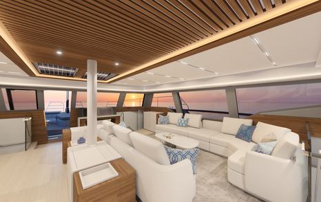 Rendering of Fountaine Pajot Power 80 catamaran curved seating