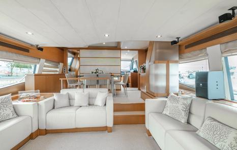 Ferretti motor yacht Samkara main saloon lounge and dining area 