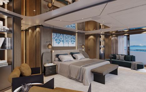 Rendering of superyacht Virtuosity master cabin 