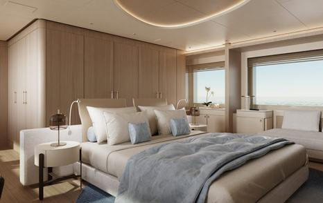 Rendering of Mangusta GranSport 34 Motor Yacht master cabin