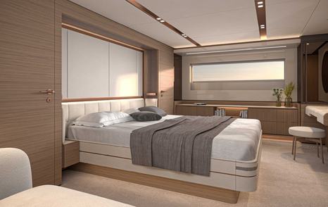 Rendering of Solaris Power 70 Long Range motor yacht master cabin
