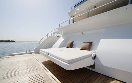Stern seating area above the bathing platform on the Gulf Craft Majesty 100 Terrace