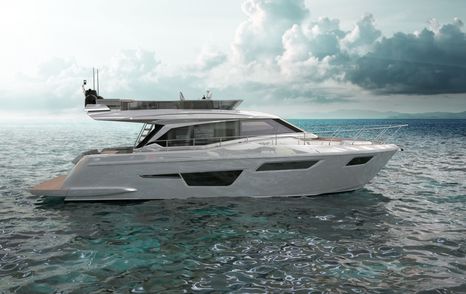 The Ferretti 500's starboard side shows off its sleek design