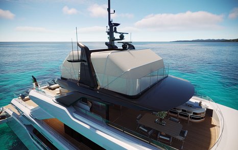 Rendering of Maiora M|53 superyacht sundeck with canopy cover