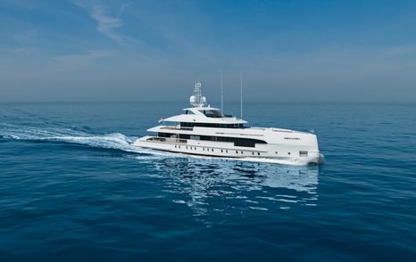 Side view of Heesen AMARE II underway surrounded by calm sea