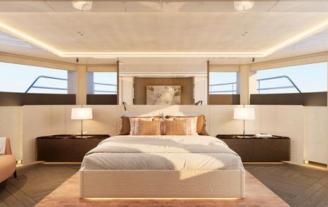 Moonen motor yacht YN208 master cabin with large windows 