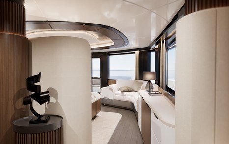 Rendering of GX42 superyacht master cabin seating area