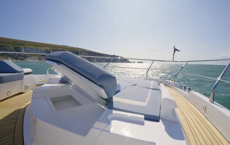 Fairline Targa 58 GTO foredeck sunpad with adjustable backrest