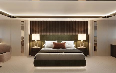 CGI of double bed with ambient lighting 