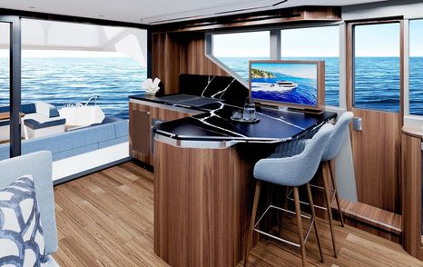 Rendering of Outer Reef 540 Adventure Sport yacht aft galley 