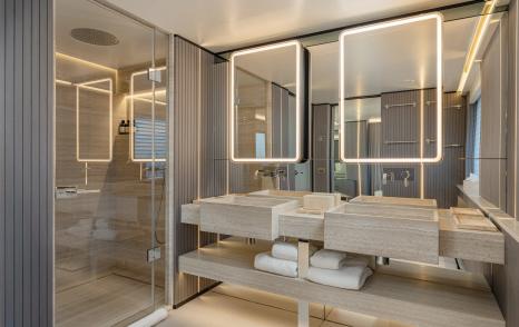 50m Benetti motor yacht Inari master cabin ensuite with glass shower 