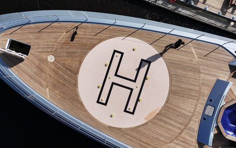 Close up of Expedition Yacht Valor foredeck helipad 