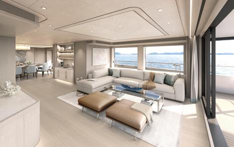 Main Saloon on board motor yacht Project Grace