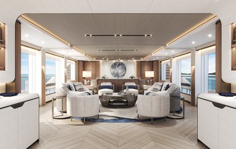 Rendering of Gulf Craft Majesty 145 superyacht main saloon