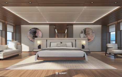 Rendering of Amels 80 superyacht master cabin