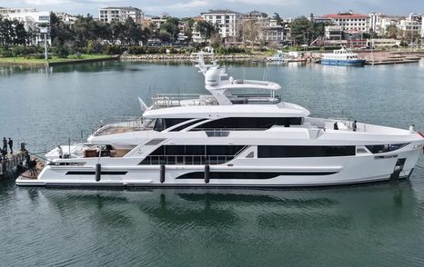 Bering B121Superyacht Familia docked pre-refit 