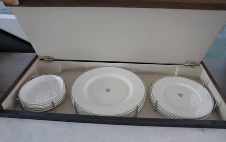 Fairline Targa 58 GTO dedicated crockery storage in saloon cabinetry