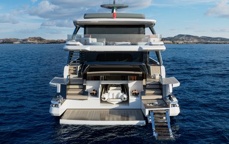 Rendering of Extra Yachts X100 Triplex motor yacht stern and beach club