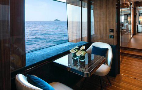 Mangusta GranSport 54 superyacht master cabin window seating