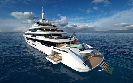 Rear view of motor yacht ISA continental 80 with all amenities on display