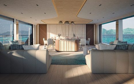 Rendering of Mangusta GranSport 38 superyacht main saloon