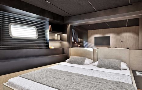 Bluegame BG64 motor yacht master cabin with window 
