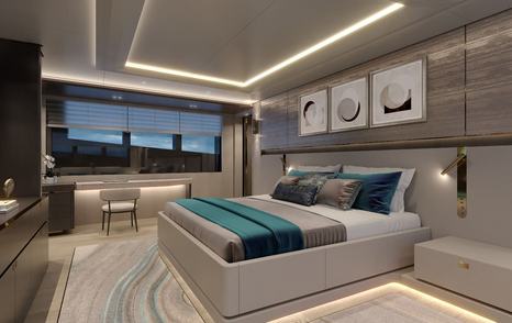 Rendering of Bering Yachts B121 explorer yacht master cabin 