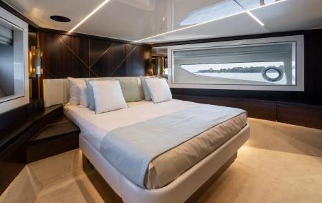Sunseeker motor yacht Triple Eight guest cabin with large window 