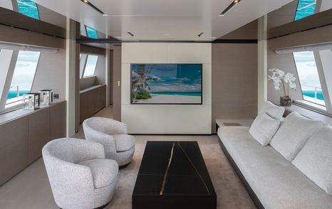  Custom Line yacht Adelia sky lounge seating area 