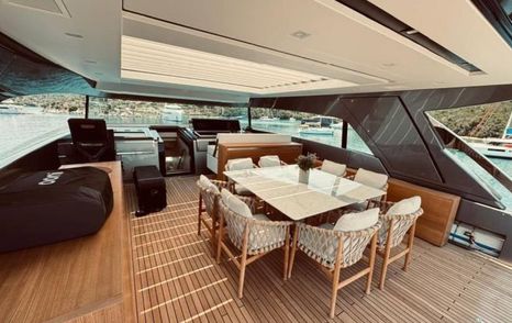  Sanlorenzo motor yacht Carra I flybridge dining area 