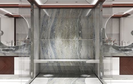 Rendering of Superyacht Project Frida master cabin ensuite shower with glass wall