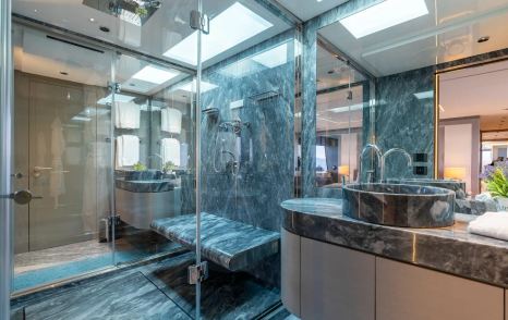 Superyacht Half Irish master cabin ensuite with marbled shower 