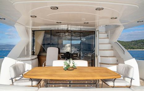 Motor Yacht Harrys Game's aft dining table