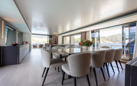  Custom Line motor yacht Kiki V main saloon dining area 