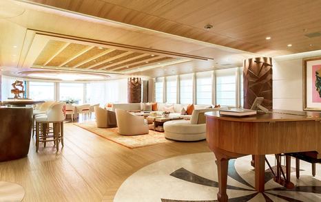 Superyacht Here Comes The Sun lounge with wooden grand piano