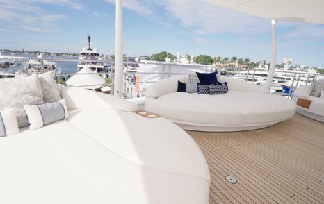 Circular sunpad lounge area on the sundeck of the Amels 242 Casino Royale.