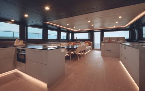 Rendering of Silent Yachts SY62 3-Deck Open's dining area