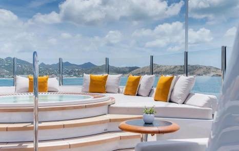 Amels 242 Superyacht Synthesis aft jacuzzi with surrounding sunpads pre-refit 