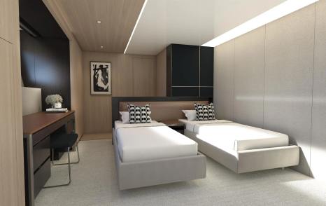 Rendering of twin room on Sunseeker Ocean 460