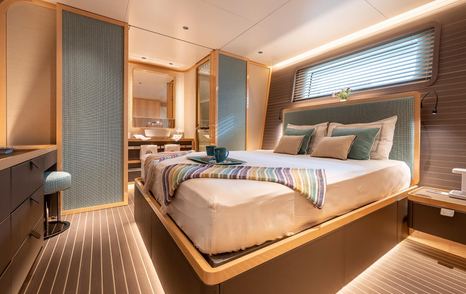 Sanlorenzo motor yacht Kia Ora guest cabin with window 